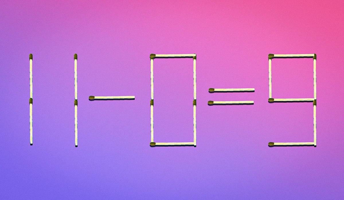 За да направите уравнението вярно, трябва да вземете горната лява съвпадение от числото 9 и да го прикрепите в средата на числото 0. Така числото 9 ще се превърне в 3, а числото 0 - в 8. Така получаваме правилното уравнение: 11 - 8 = 3.УНИАН колаж